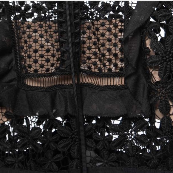 Self-Portrait Black Guipure Lace & Organza Trim Pleated Adeline Dress 4 - Picture 13 of 13